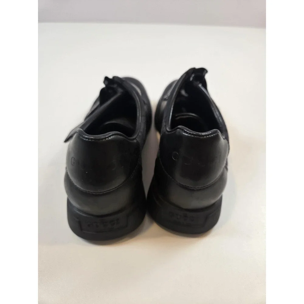 Gucci Shoes Mens Size 7.5 Black Strap Leather Canvas Logo Made In Italy